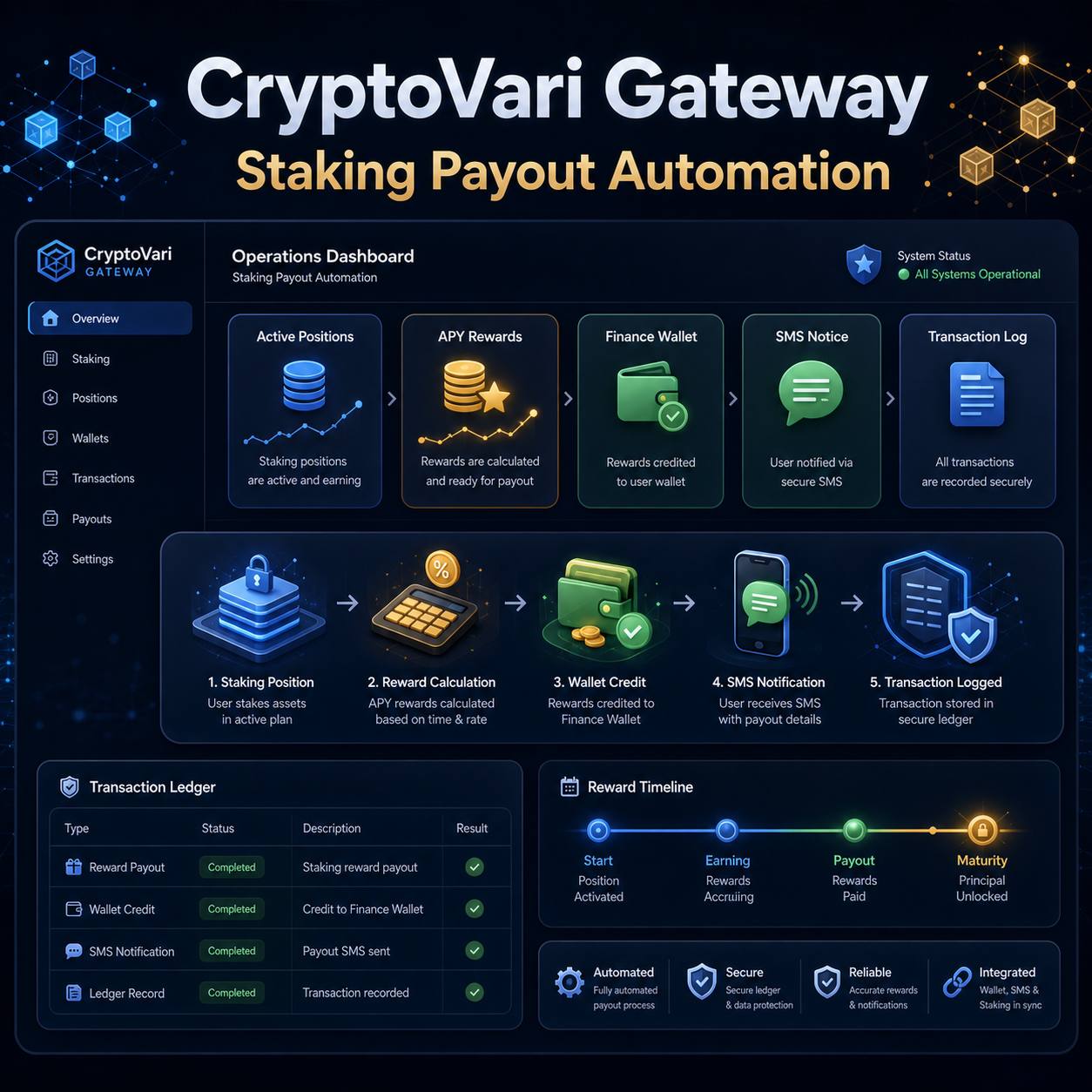 CryptoVari Gateway؛ پرداخت خودکار سود استیکینگ و ثبت امن تراکنش‌ها